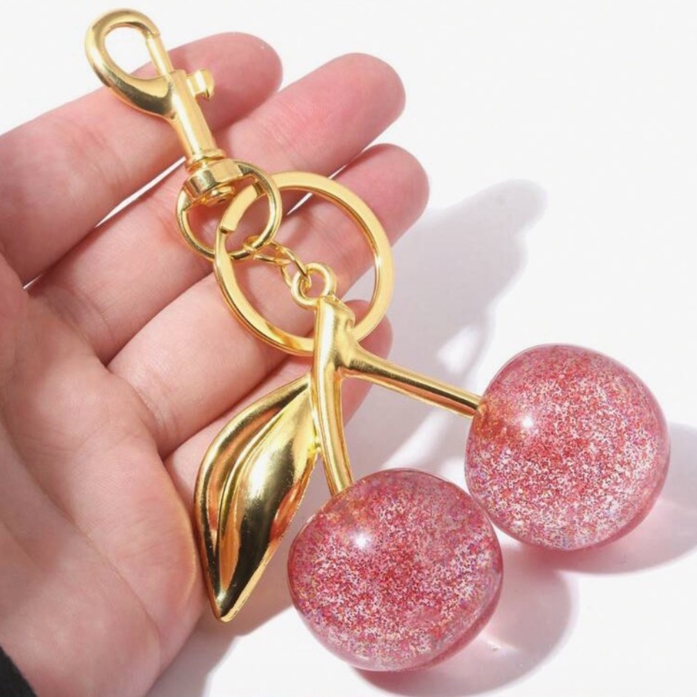Plush Pink Glitter Cherry Bag Charm/keychain